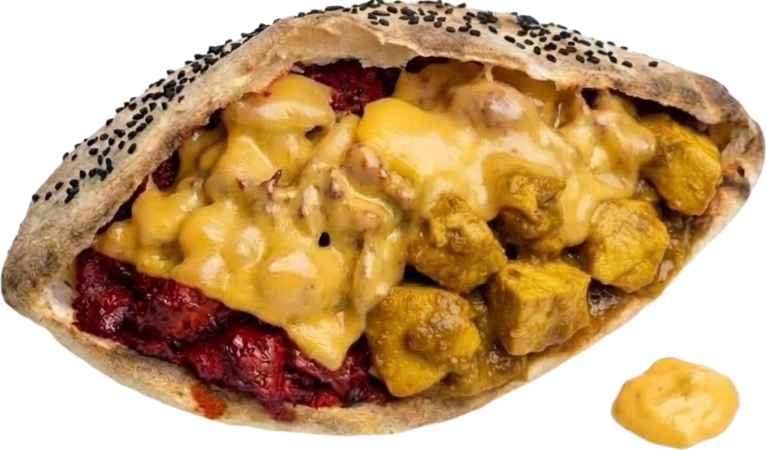 Sandwich Xtra Crunchy : tandoori rouge et tandoori jaune nappés de cheddar